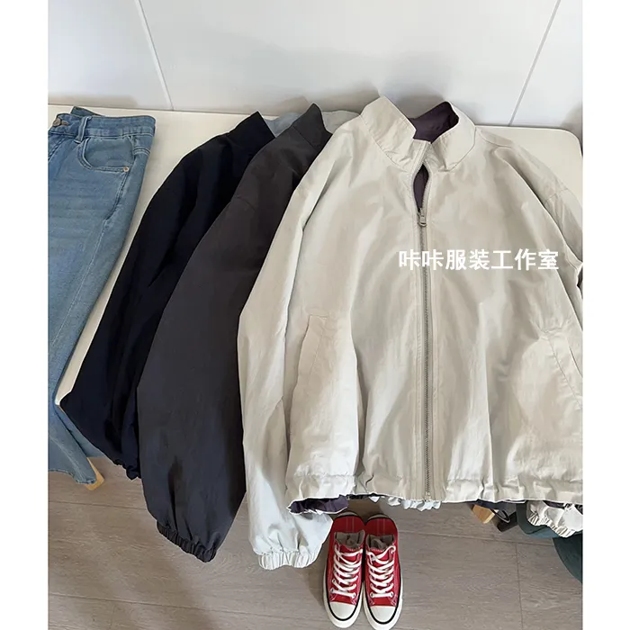 REKAYYAT“济州岛”初秋韩系时尚洋气减龄显瘦两面穿立领拉链外套