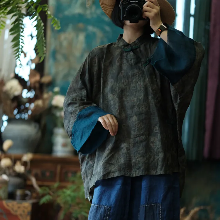 小泥姑娘原创设计女装文艺复古宽松苎麻盘扣小衫衬衫2199光阴