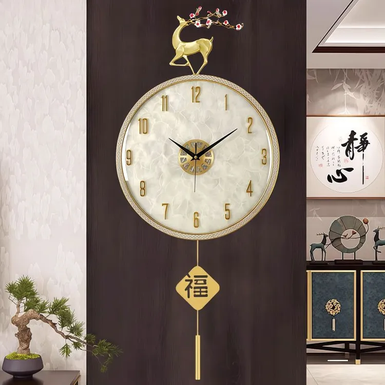 2026新款创意居家挂钟高颜值手工压磨天然贝壳珐琅彩时尚梅花鹿商品图