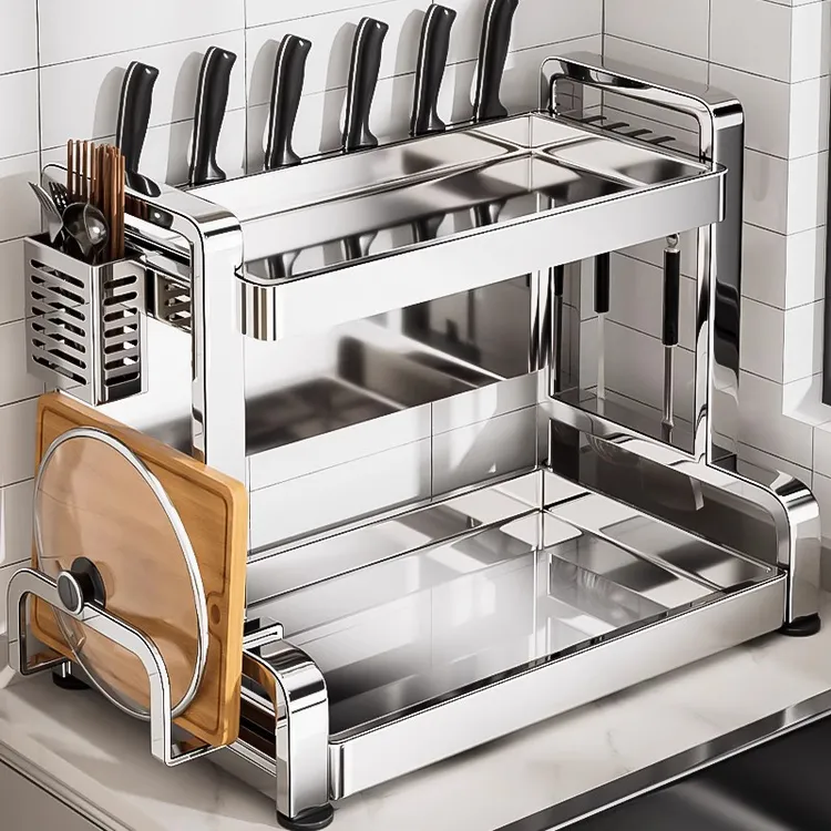 304不锈钢厨房调味料品置物架多功能台面油盐酱醋瓶筷子刀收纳盒
