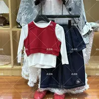 【DDM】“法式嬉皮穿搭”！！打底衫+马甲+屁帘牛仔裤三件套 25001
