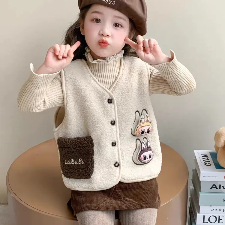 女童拉布布洋气马甲秋冬季2025新款女宝宝保暖背心儿童加厚毛毛衣