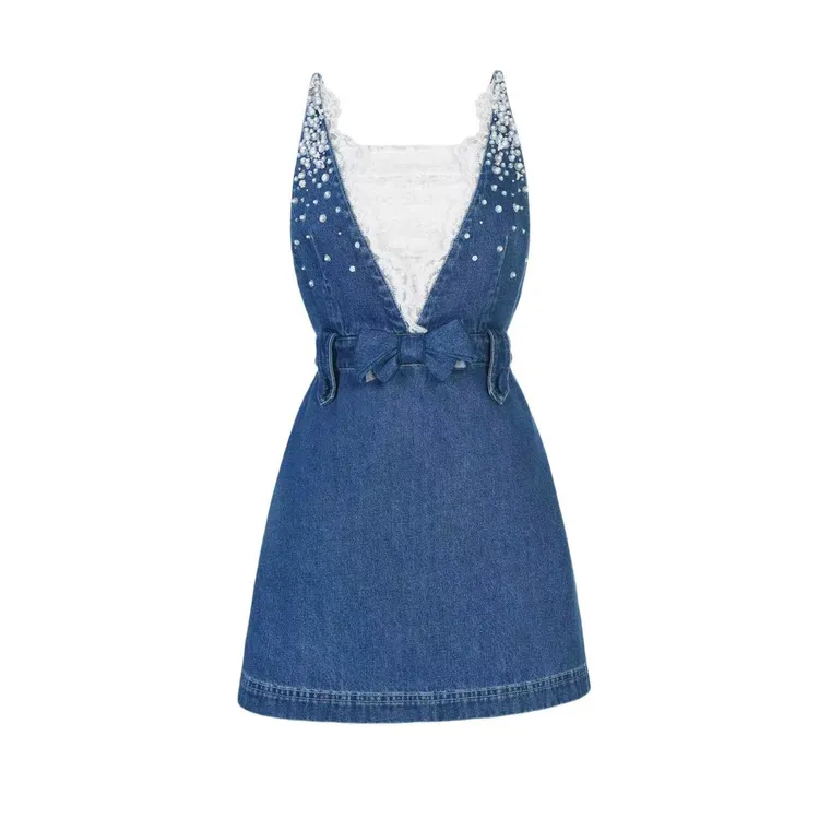 拉飞姆2025夏 两件式钉珠牛仔连衣裙LF25X21NO283