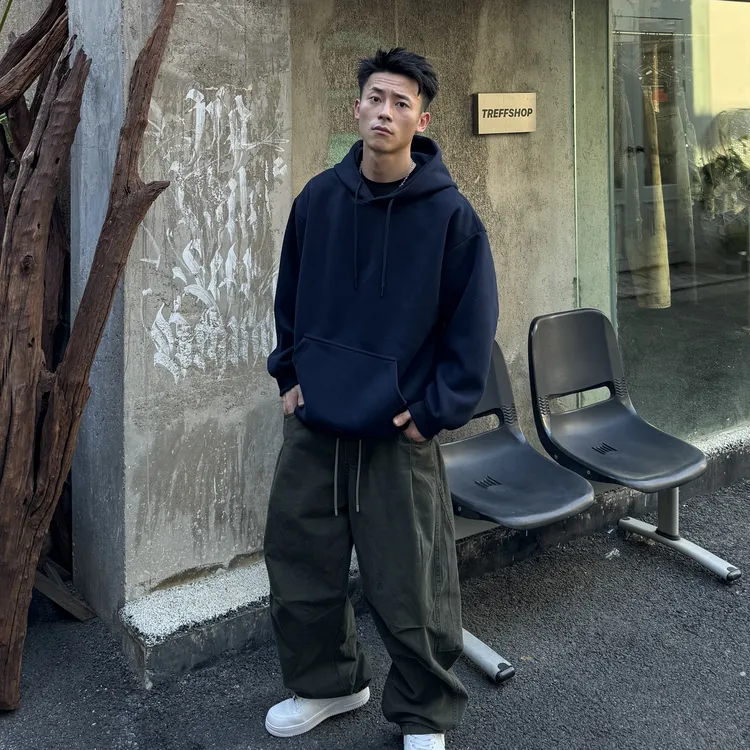 2025秋冬重磅加厚连帽抽绳长袖男士卫衣经典简约上衣套头帽衫2416