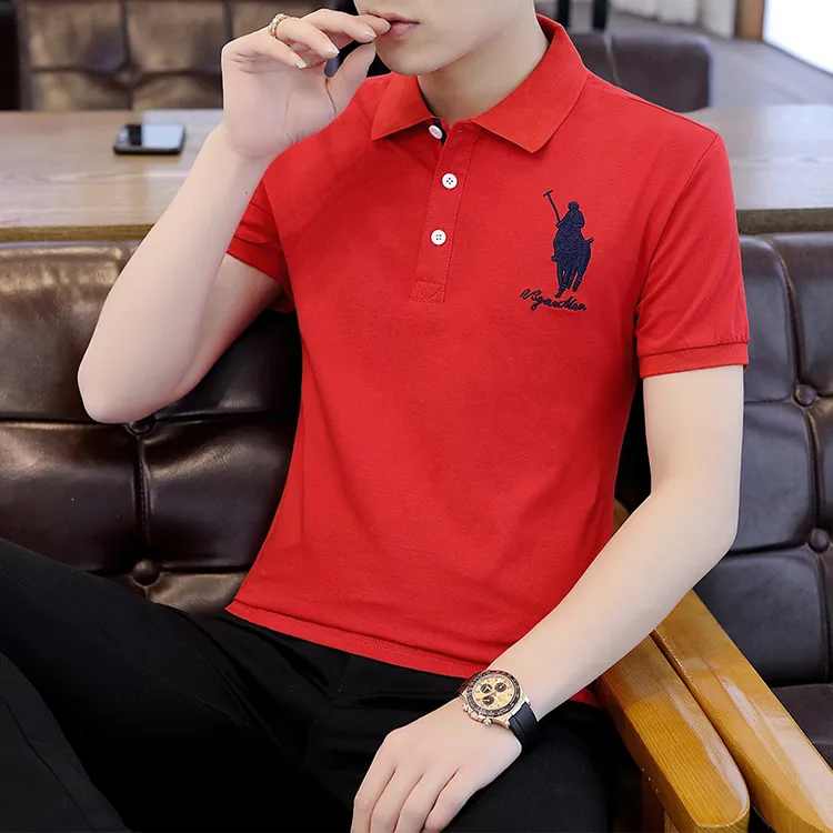 新款男士t恤商务POLO衫上衣服潮牌潮流翻领半袖短袖修身百搭休闲