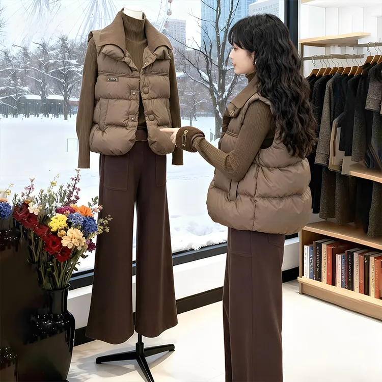 2025超火减龄马甲女款秋冬爆款咖色加厚外穿短款棉服马夹背心外套
