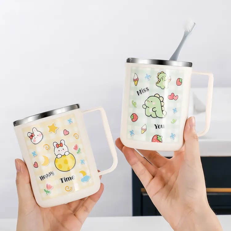 304不锈钢漱口杯防霉儿童可爱刷牙杯子一家三口带手柄情侣牙刷杯