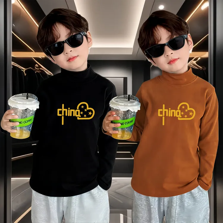 【2件装】秋冬款男童德绒半高领保暖上衣磨毛长袖中大童时髦打底衫