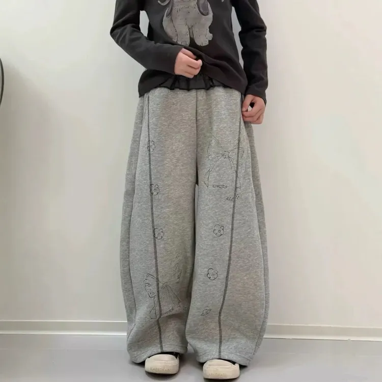 &苏珊&2025新款秋款蝴蝶结印花花边卫裤mx可爱柔软19012