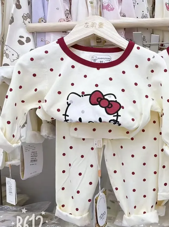 左羽童130-160码组女宝春秋家居服套装保暖卡通极简风