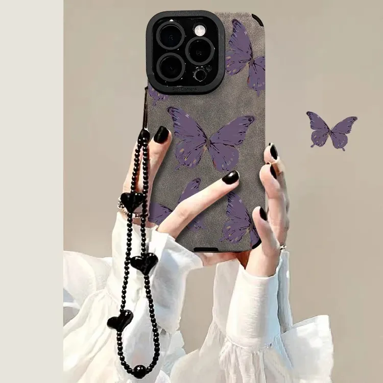奥菲顿紫色蝴蝶适用苹果17/16翻毛皮手机壳华为P70vivo小米15oppo