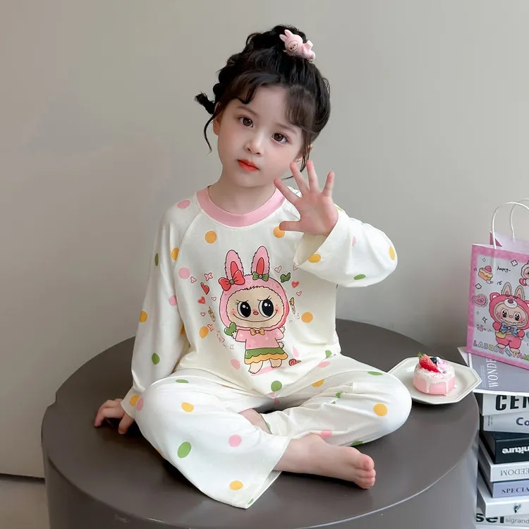 儿童睡衣春秋新款莫代尔长袖小女孩宝宝卡通薄款拉布布女童家居服