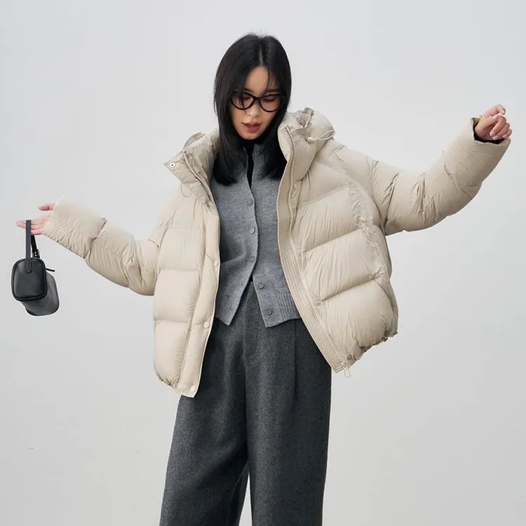 2025升级版新国标90白鸭绒羽绒服女小个子泡芙感连帽加厚鸭绒外套