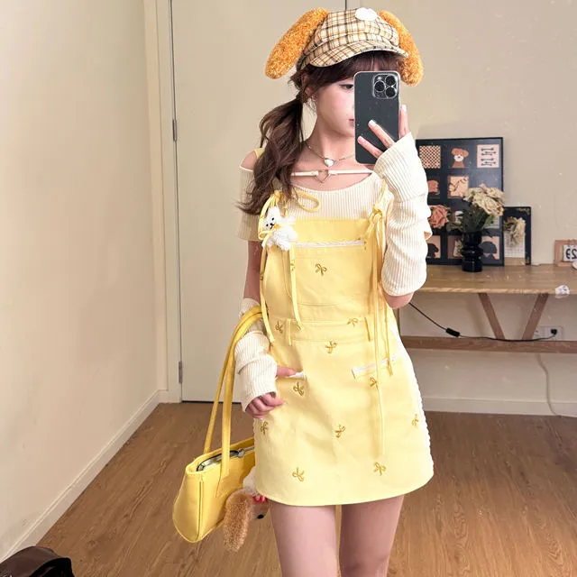 织物猪 花漾茶町 甜酷多巴胺牛仔背带裙女夏季减龄穿搭小个子短裙