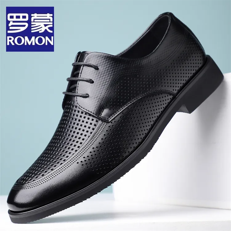 Romon/罗蒙2026夏季新款商务正装皮鞋男镂空透气黑色婚鞋德比鞋男商品图