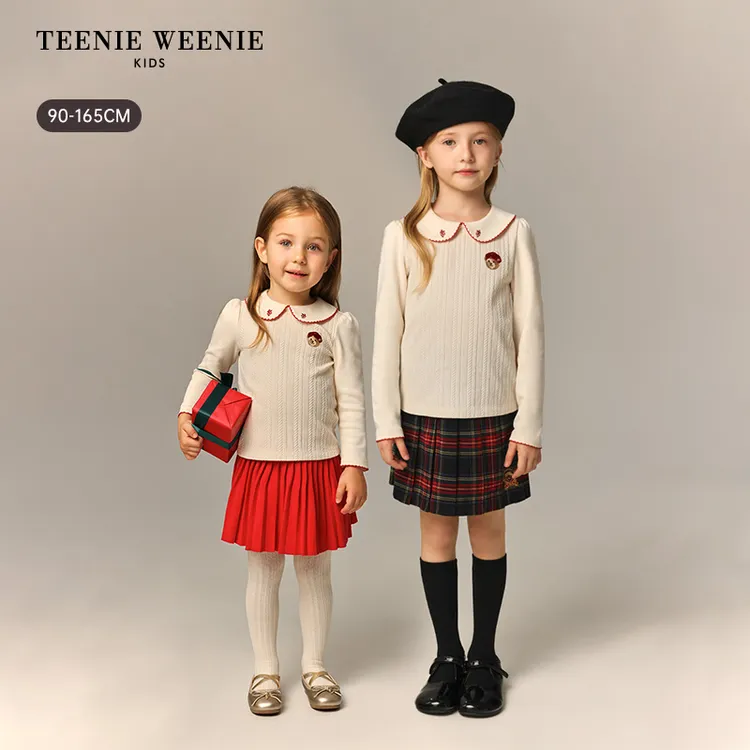 【节日款】TeenieWeenieKids冬季女童刺绣娃娃领打底T恤TKLA265146N