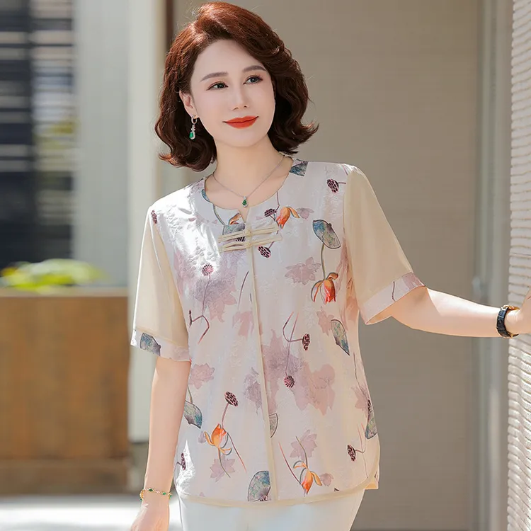气质大码中老年妈妈装时尚夏季中年薄款洋气休闲女士外穿宽松印花