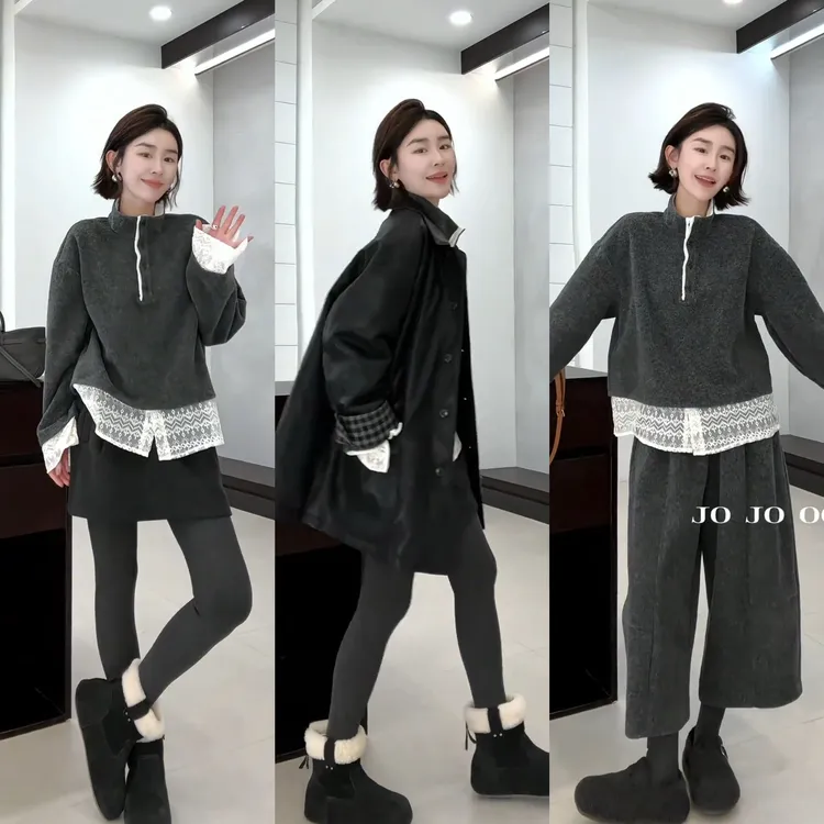 超火一整套2025秋冬新款时尚气质减龄宽松洋气上衣外套短裙三件套