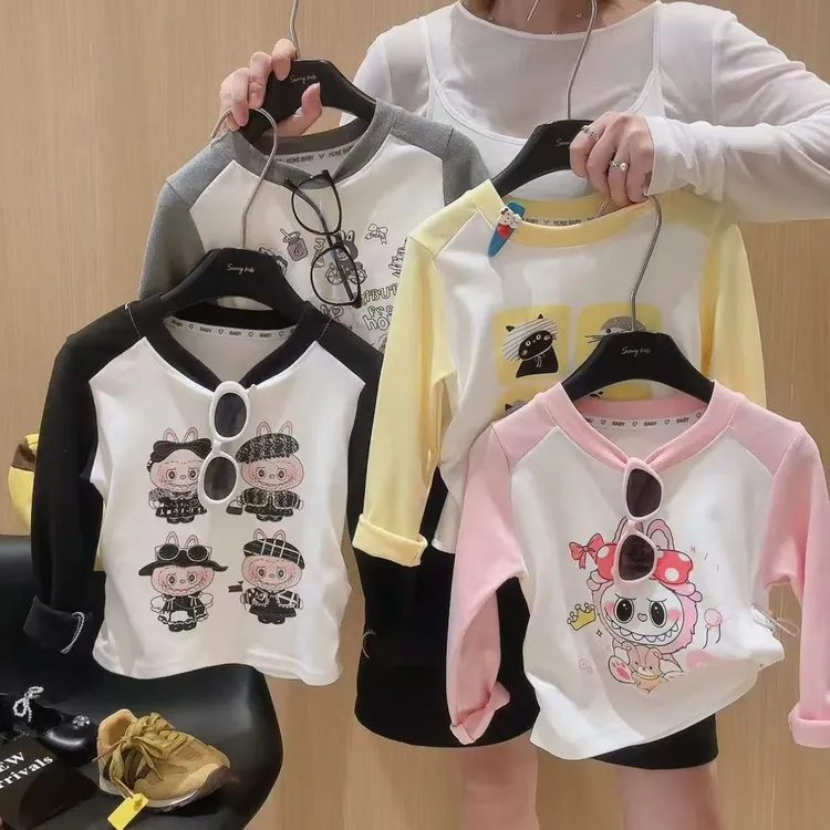 【现货】2025儿童长袖新款女童上衣插肩韩版百搭春秋简约外穿打底