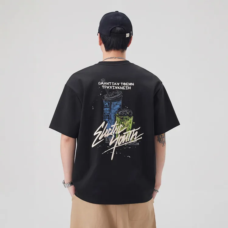 美式潮流新款夏季精致刺绣印花T恤高街宽松男士男条纹长袖t恤