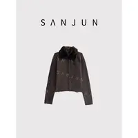 SANJUN 高端定制法式毛领单排扣针织开衫上衣（毛领可拆卸）75211