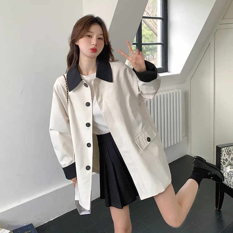 白色超好看风衣外套女春秋新款韩系chic复古休闲简约风洋气小个子