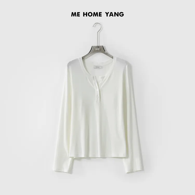 ME【奶油亨利衫】莱赛尔混纺亲肤透气百搭时尚休闲长袖上衣MESS0681