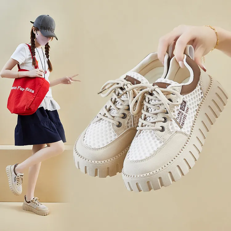 2025夏季网面小白鞋新款韩版女学生透气增高运动板鞋休闲XQ229-3