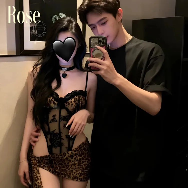 Rose*摩登时代*80-200斤豹纹蕾丝辣妹吊带裙