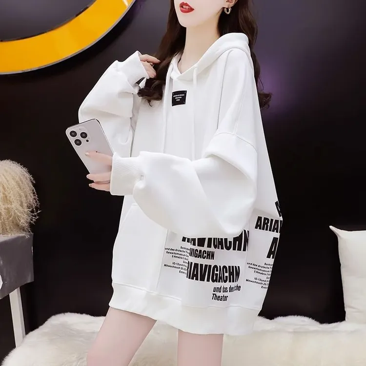 2025春秋薄款宽松连帽女潮美式校园卫衣上衣
