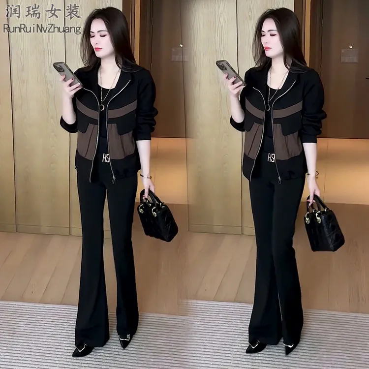 春秋时尚韩版春装气质宽松型秋季常规款短外套上衣女2025两件套潮