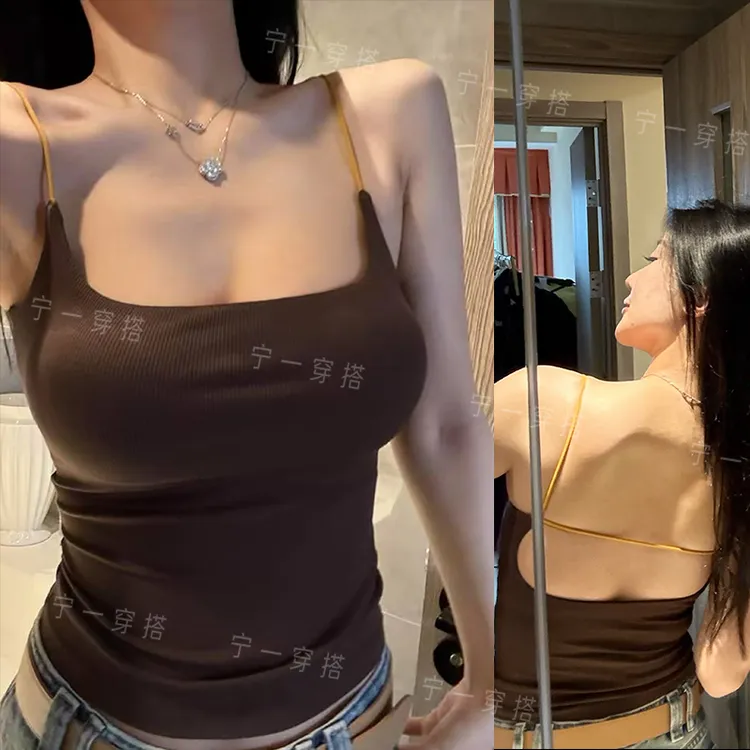 NY8048 螺纹细肩带吊带背心女显瘦露背辣妹风上衣宁一带胸垫内搭