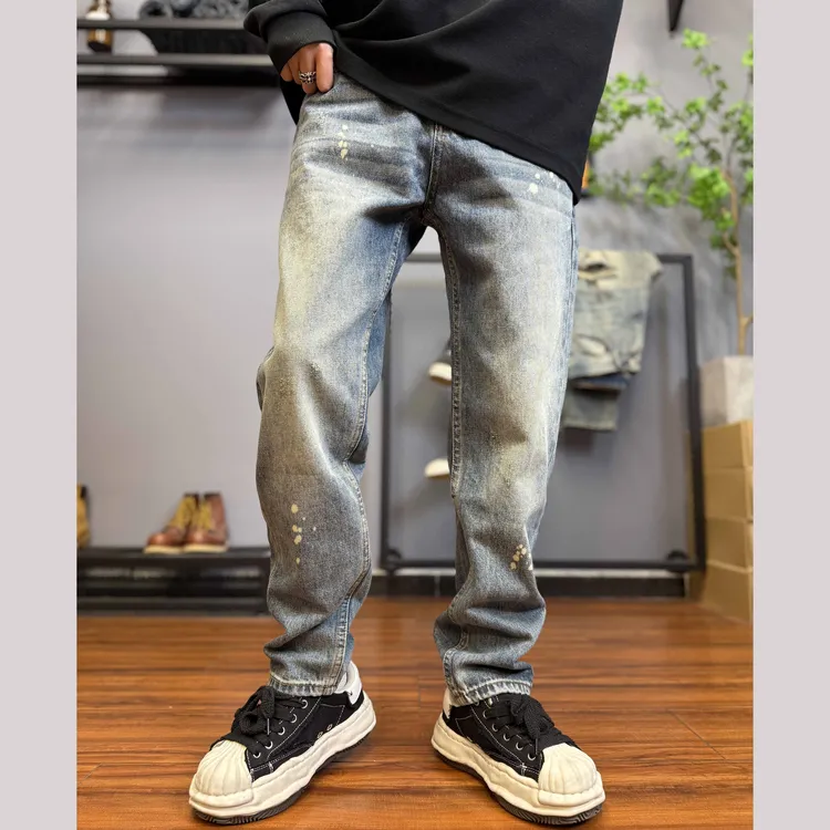 秋季重磅复古高街男牛仔裤子潮牌休闲直筒宽松百搭水洗怀旧色5603