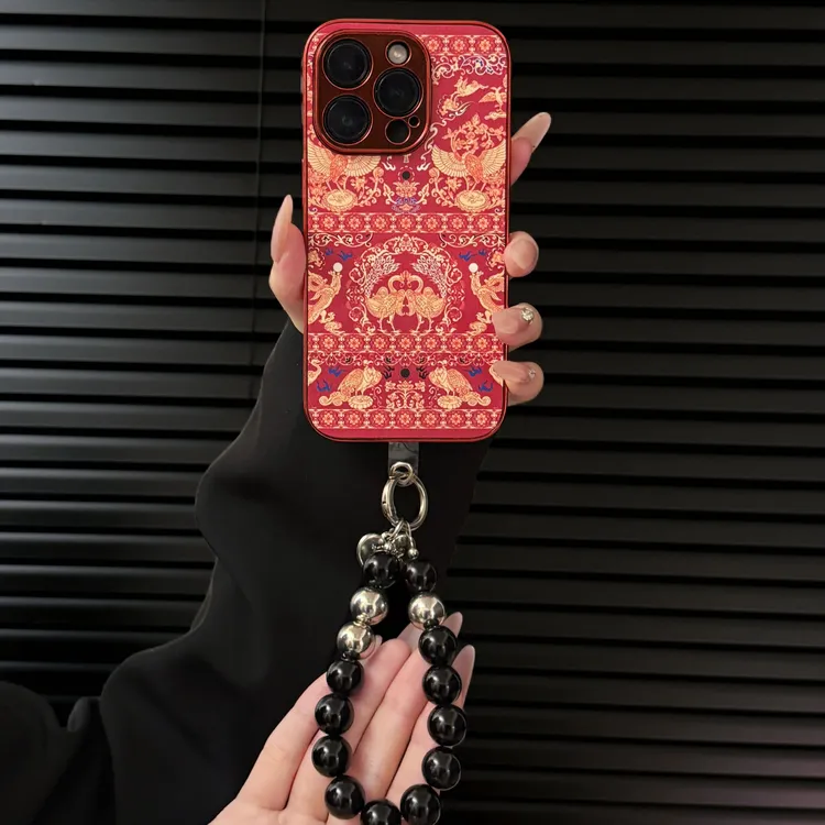 富丽堂皇适用苹果vivo华为oppo小米iPhone17电镀红小羊皮手机壳潮