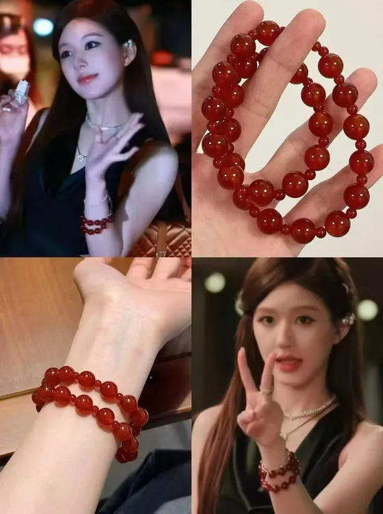 (许我耀眼 ）露思许妍同款 天然红玛瑙双圈