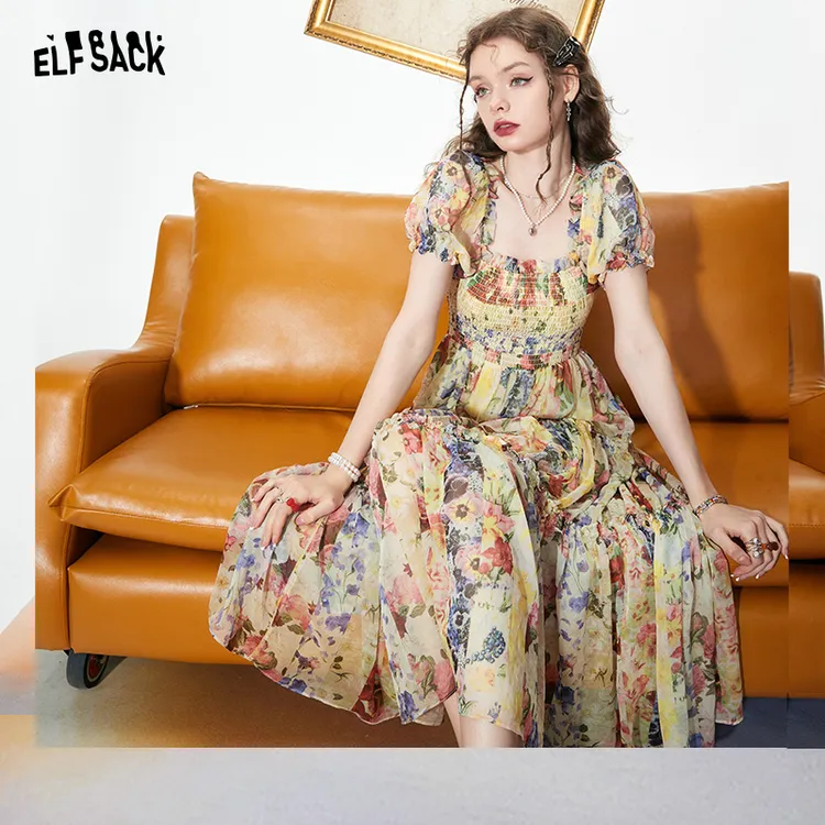 【新】妖精的口袋0284花园落方领连衣裙高腰拼接裙摆复古裙百Q