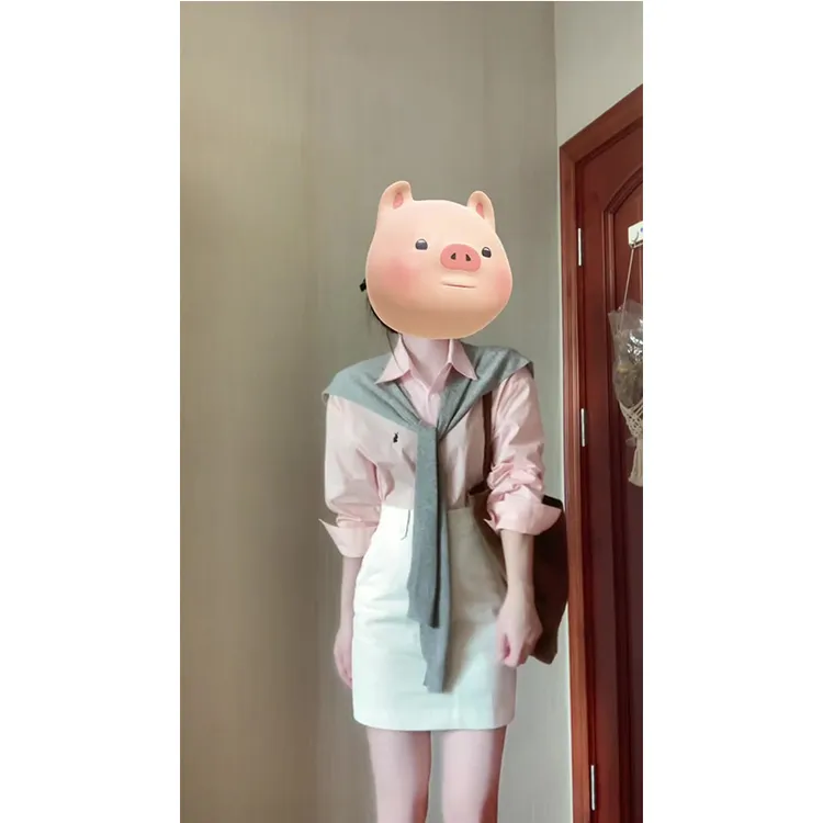 甜美粉色长袖衬衫女春季慵懒宽松小个子休闲气质衬衣半身裙套装