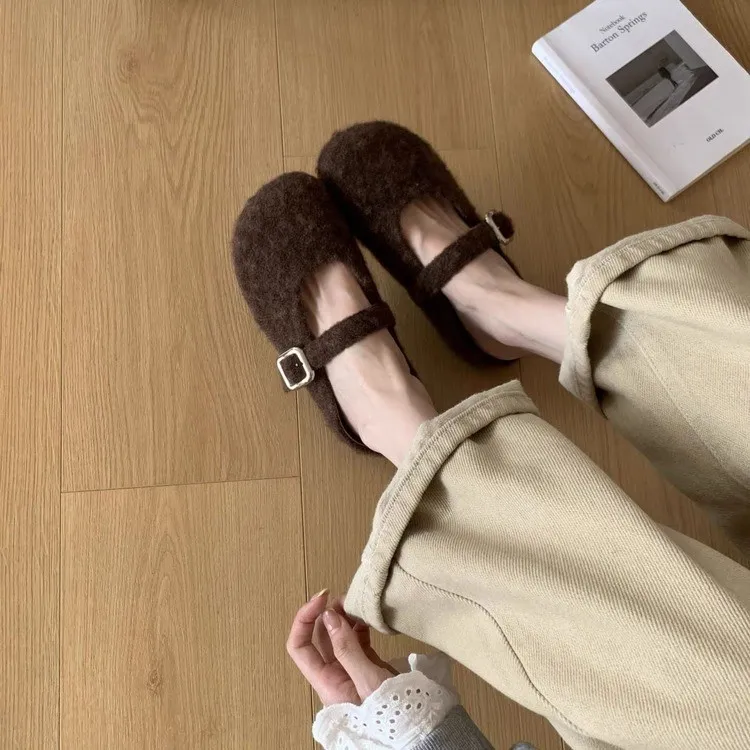 韩版厚底懒人一脚蹬毛毛鞋女2025秋季新款休闲舒适平底包头半拖鞋