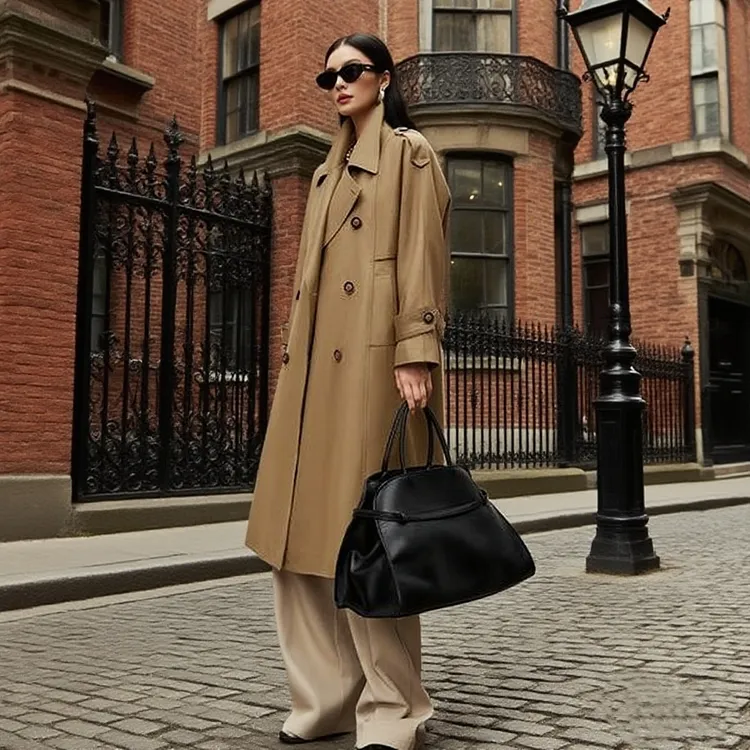 2025秋季新品双排扣显瘦气质西装领宽松英伦风风衣外套中长款2289