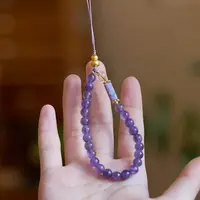 天然紫水晶手机链挂绳精致女生防丢手腕带挂件饰品礼品