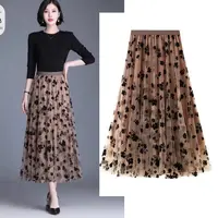 二种长度网纱半身裙女春季高端植绒印花显瘦a字中长款超仙纱裙