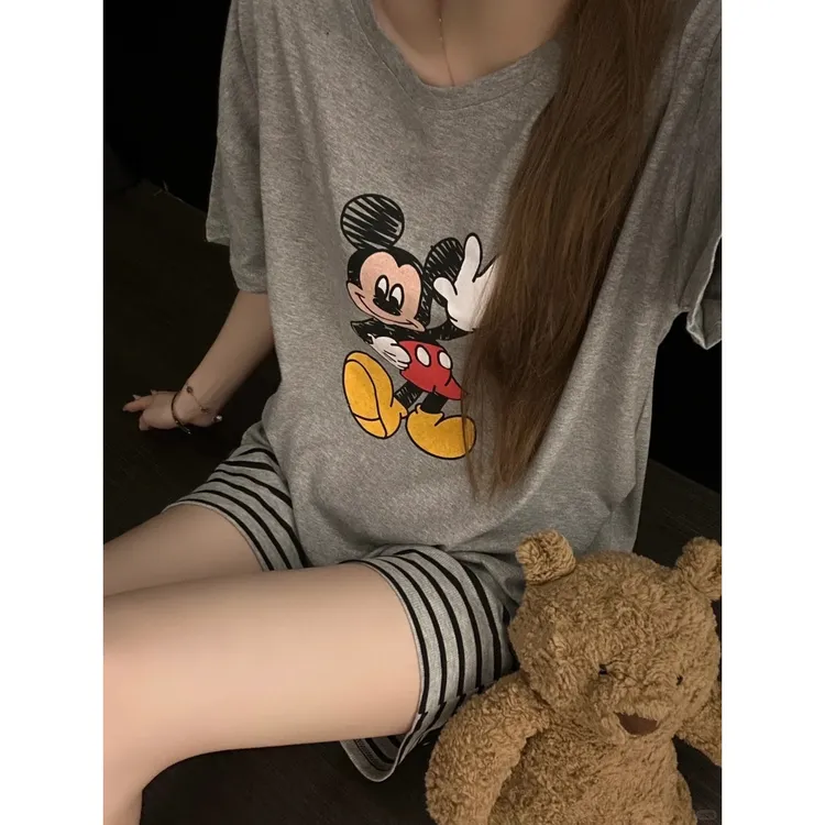 夏日小清新可爱少女米奇短袖睡衣女夏季新款套装大码遛弯家居服夏