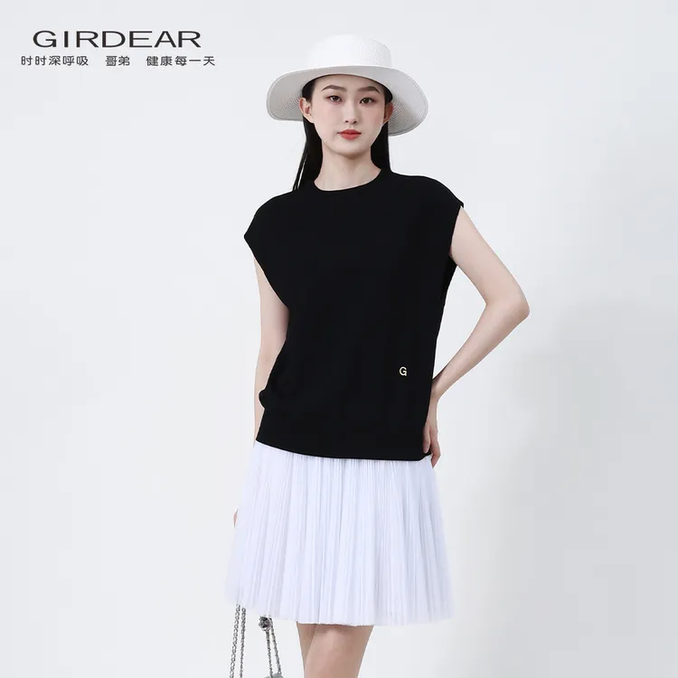 GIRDEAR/哥弟春夏圆领百搭休闲冰丝背心打底无袖针织衫女138007