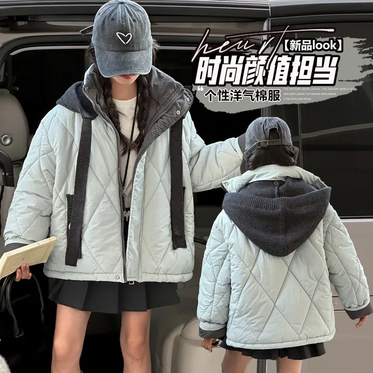 女童冬装夹棉外套2025新款韩版洋气时髦棉服中大儿童秋冬加厚棉衣