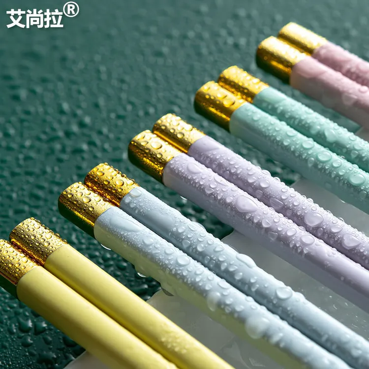 高颜值彩色家用一人一筷马卡色龙耐高温耐用轻奢防滑高档合金筷子