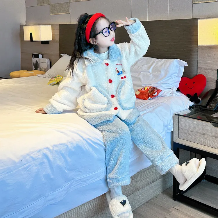 女童冬季睡衣套装2025新款儿童高颜值珊瑚绒家居服女大童加绒套装