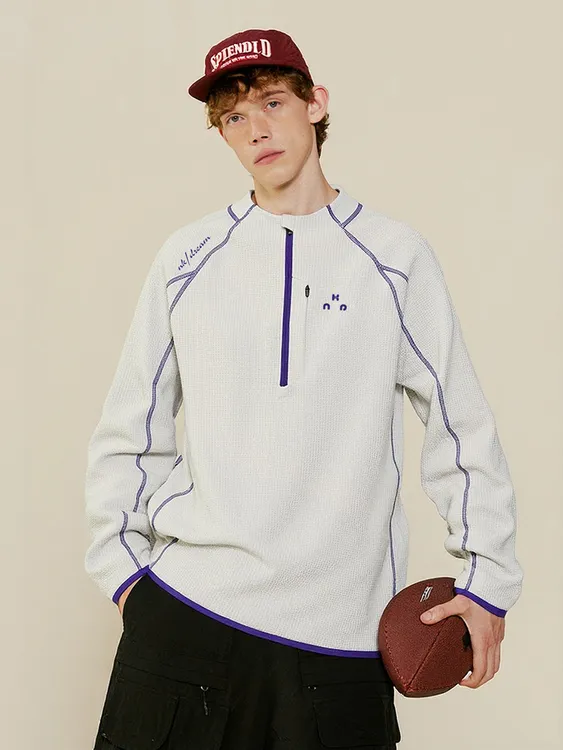 秋季新款防晒运动长袖春秋国潮半拉链半高领宽松男生衣服高级感