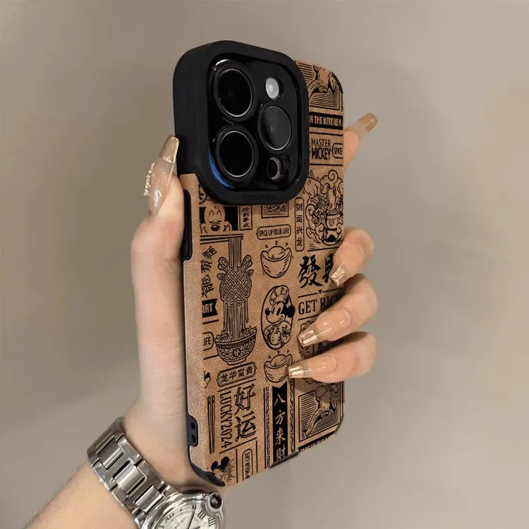 米奇发财适用富贵iPhone16苹果13卡通手机壳17promax全包14复古15
