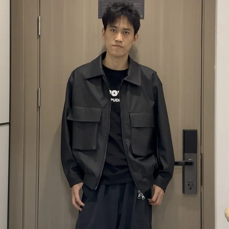 【尚且男装】潮牌飞行服皮衣夹克短款工装机车时尚百搭ins潮流外套