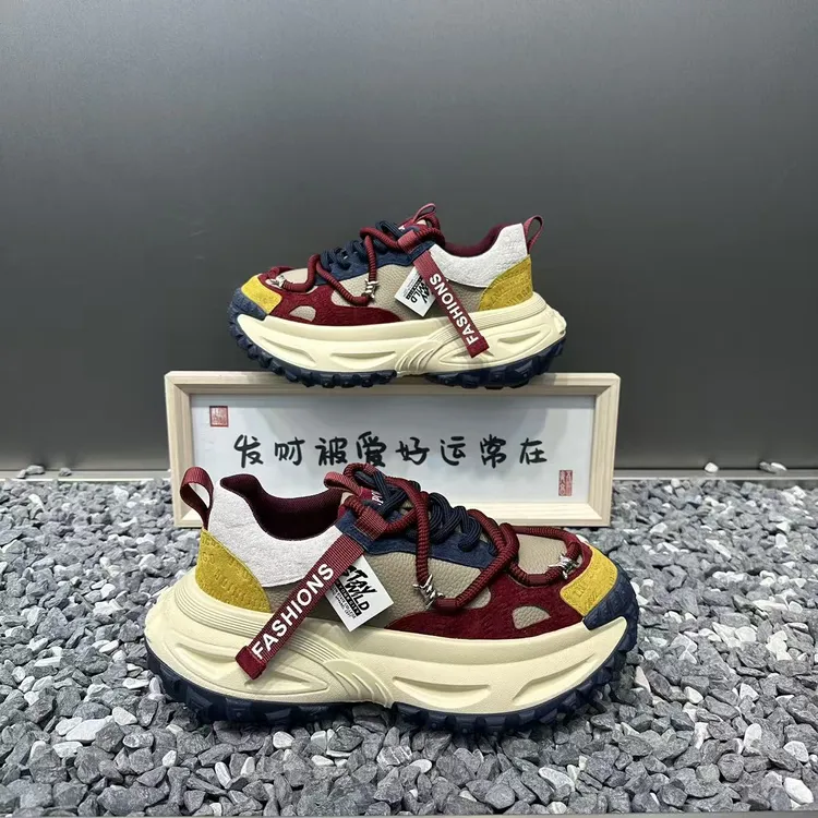 2025新款男鞋百搭时尚秋季皮面拼接厚底增高鞋运动休闲鞋男士潮鞋